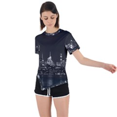 New York Skyline Asymmetrical Short Sleeve Sports T-shirt by Bedest