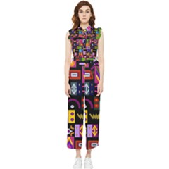 Abstract A Colorful Modern Illustration--- Women s Frill Top Chiffon Jumpsuit by Bedest