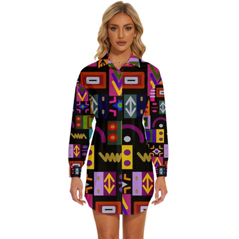 Abstract A Colorful Modern Illustration--- Womens Long Sleeve Shirt Dress by Bedest