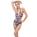 Textile-fabric-cloth-pattern Plunging Cut Out Swimsuit View1