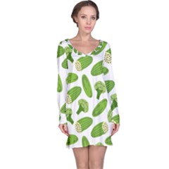 Vegetable Pattern With Composition Broccoli Long Sleeve Nightdress by pakminggu