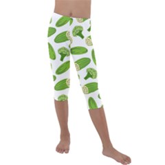 Vegetable Pattern With Composition Broccoli Kids  Lightweight Velour Capri Leggings  by pakminggu