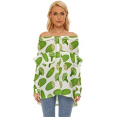 Vegetable Pattern With Composition Broccoli Off Shoulder Chiffon Pocket Shirt by pakminggu