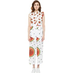 Seamless Background Pattern With Watermelon Slices Women s Frill Top Chiffon Jumpsuit by pakminggu