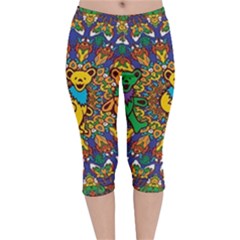 Dead Dancing Bears Grateful Dead Pattern Velvet Capri Leggings  by Grandong