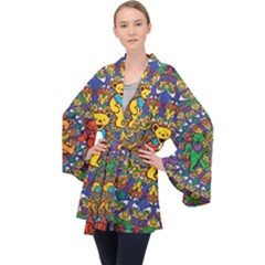 Dead Dancing Bears Grateful Dead Pattern Long Sleeve Velvet Kimono  by Grandong