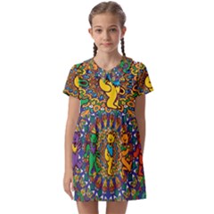 Dead Dancing Bears Grateful Dead Pattern Kids  Asymmetric Collar Dress by Grandong