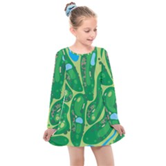 Golf Course Par Golf Course Green Kids  Long Sleeve Dress by Cowasu