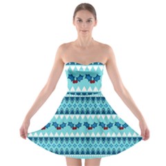 Blue Christmas Vintage Ethnic Seamless Pattern Strapless Bra Top Dress by Bedest