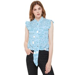 Dentist Blue Seamless Pattern Frill Detail Shirt by Bedest