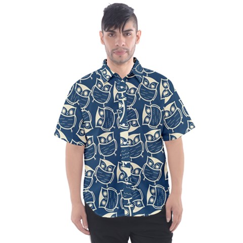 Cute Seamless Owl Background Pattern Men s Short Sleeve Shirt by Bedest