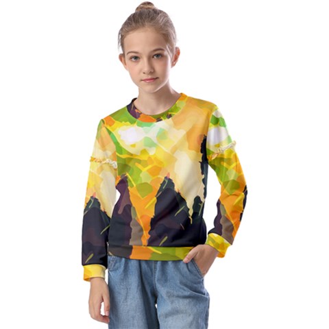 Forest-trees-nature-wood-green Kids  Long Sleeve T-shirt With Frill  by Bedest