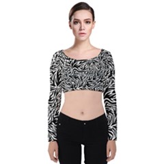 Flame Fire Pattern Digital Art Velvet Long Sleeve Crop Top by Bedest