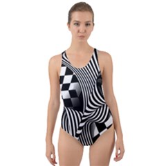 Op-art-black-white-drawing Cut-out Back One Piece Swimsuit by Bedest