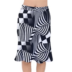 Op-art-black-white-drawing Short Mermaid Skirt by Bedest