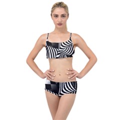 Op-art-black-white-drawing Layered Top Bikini Set by Bedest