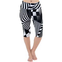 Op-art-black-white-drawing Lightweight Velour Cropped Yoga Leggings by Bedest