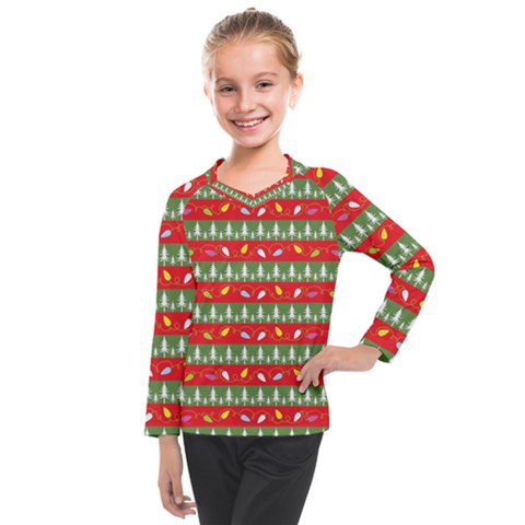 Christmas-papers-red-and-green Kids  Long Mesh T-shirt by Bedest