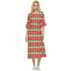 Christmas-papers-red-and-green Double Cuff Midi Dress by Bedest