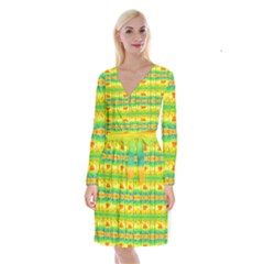 Birds-beach-sun-abstract-pattern Long Sleeve Velvet Front Wrap Dress by Bedest