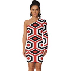 Motif-20 Long Sleeve One Shoulder Mini Dress by nateshop