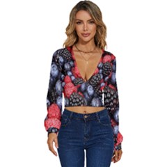 Berries-01 Long Sleeve Deep-v Velour Top by nateshop