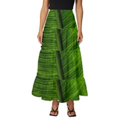 Green-leaf-plant-freshness-color Tiered Ruffle Maxi Skirt by Bedest