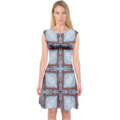 Pattern-cross-geometric-shape Capsleeve Midi Dress by Bedest