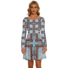Pattern-cross-geometric-shape Long Sleeve Wide Neck Velvet Dress by Bedest