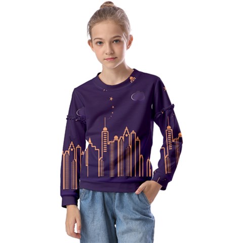 Skyscraper Town Urban Towers Kids  Long Sleeve T-shirt With Frill  by pakminggu