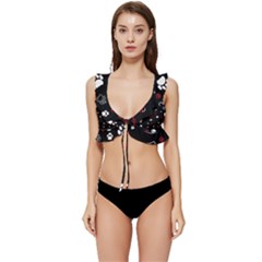 Art Pattern Traces Paw Low Cut Ruffle Edge Bikini Top by pakminggu