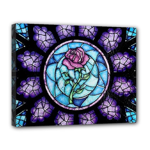 Cathedral Rosette Stained Glass Beauty And The Beast Canvas 14  X 11  (stretched) by Cowasu