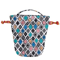 Diamond Shapes Pattern Drawstring Bucket Bag by Cowasu