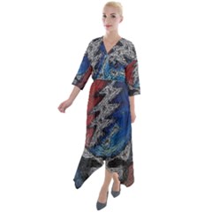 Grateful Dead Logo Quarter Sleeve Wrap Front Maxi Dress by Cowasu