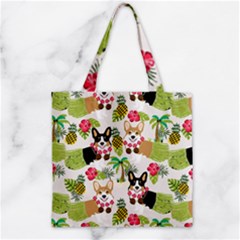 Corgis Hula Pattern Zipper Grocery Tote Bag by Cowasu