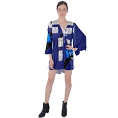 Tardis-doctor-who V-neck Flare Sleeve Mini Dress by Cowasu