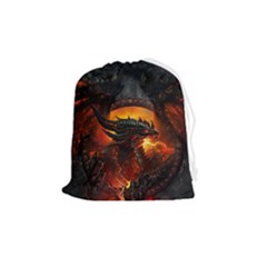 Dragon Fire Fantasy Art Drawstring Pouch (medium) by Cowasu