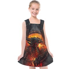 Dragon Fire Fantasy Art Kids  Cross Back Dress by Cowasu