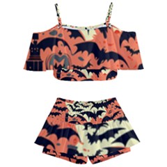 Bat Pattern Kids  Off Shoulder Skirt Bikini by Valentinaart