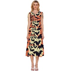 Bat Pattern V-neck Drawstring Shoulder Sleeveless Maxi Dress by Valentinaart