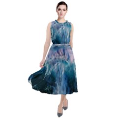 Sea-waves-ocean-water-beach-surf Round Neck Boho Dress by Cowasu