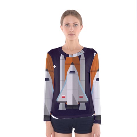 Rocket-space-universe-spaceship Women s Long Sleeve T-shirt by Cowasu