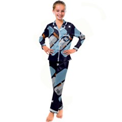 Satellite-machine-space-dark Kids  Satin Long Sleeve Pajamas Set by Cowasu