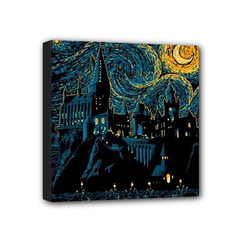 Castle Starry Night Van Gogh Parody Mini Canvas 4  X 4  (stretched) by Sarkoni