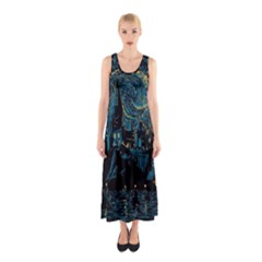 Castle Starry Night Van Gogh Parody Sleeveless Maxi Dress by Sarkoni