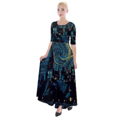 Castle Starry Night Van Gogh Parody Half Sleeves Maxi Dress by Sarkoni