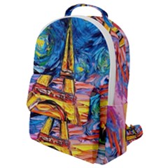 Eiffel Tower Starry Night Print Van Gogh Flap Pocket Backpack (small) by Sarkoni