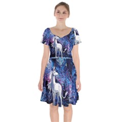 Unicorn Starry Night Print Van Gogh Short Sleeve Bardot Dress by Sarkoni