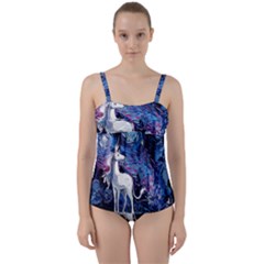 Unicorn Starry Night Print Van Gogh Twist Front Tankini Set by Sarkoni