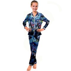 Castle Starry Night Print Van Gogh Parody Kids  Satin Long Sleeve Pajamas Set by Sarkoni